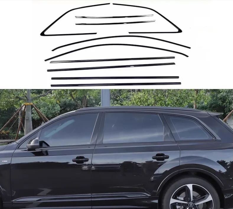 Black Full Window Sill Door Frame Center Pillars Molding Trims Cover For Audi Q7 2016-2023 Q8 2018-2024