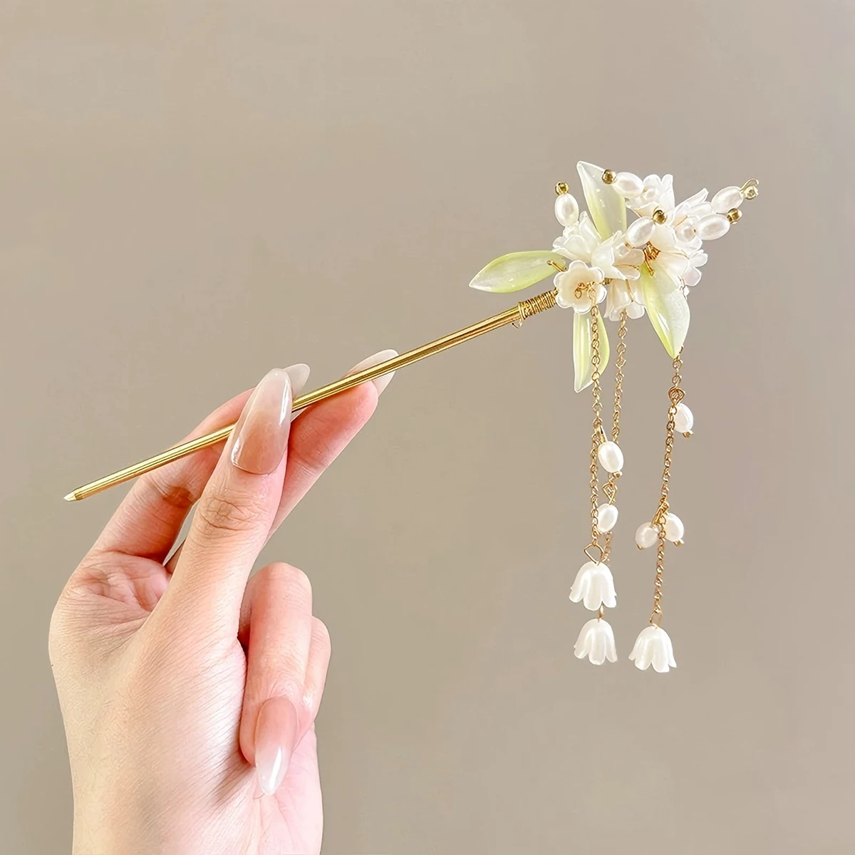 1 Stück Vintage Glocke Orchidee Blume Fransen Haarstäbchen Modisches Metall für Frauen Elegante Haarschmuck und vielseitige Styling-Werkzeuge – Detail 10