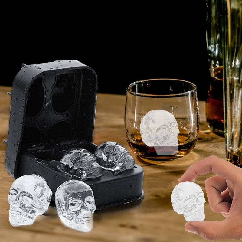 4 Cavity 3D Skull Ice Cube Mold | Food Grade Silicone, BPA F