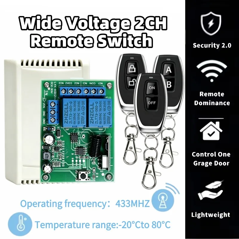 433MHz Universal Wireless Remote Control Switch DC 6V 12V 24V 2CH RF Receiver,50m Remote Controller,for Light/Gate/Motor/DIY