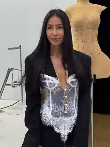 Lace Deep V Long Sleeve Suit Jacket Women Sexy Shoulder Pad Sleeves Single Breasted Waist Cinching Jackets Hot Girls Outerwear