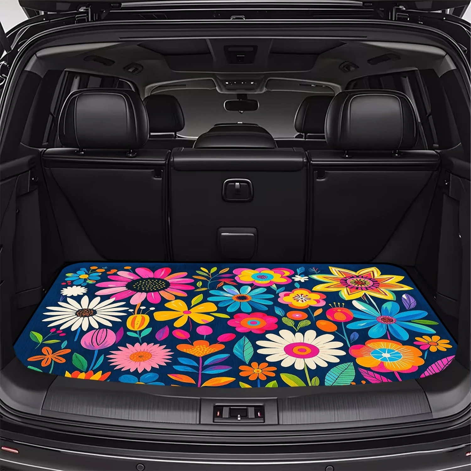 VIKAMA Floral Trunk Mat Universal Non Slip Durable Stylish SUV Sedan Boot Liner Car Interior Decor