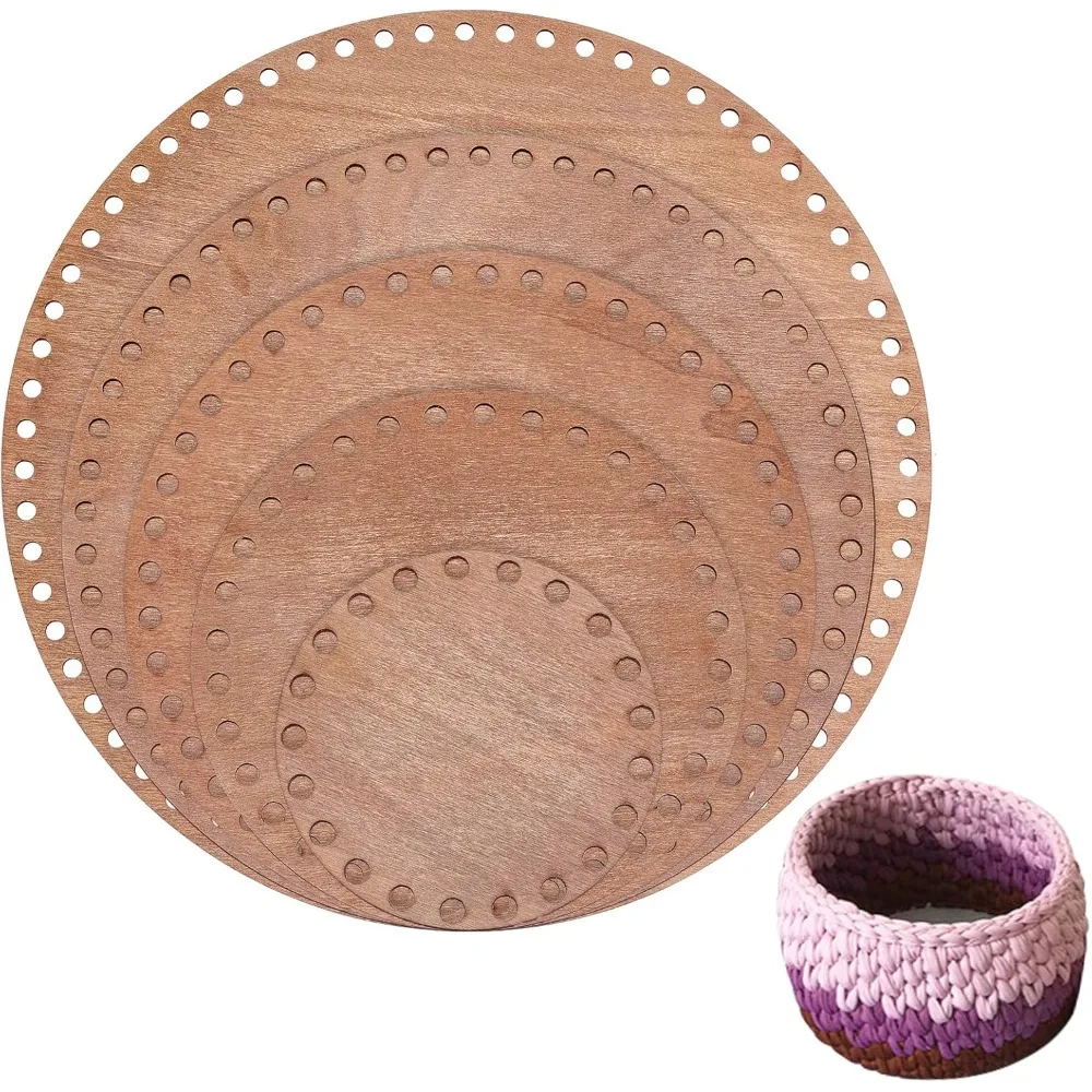 5 Sizes Natural Wooden Basket Bottom Round Circle Wood Base Shaper Brown Blank Crochet Bag Bottom for Basket Weaving Crochet