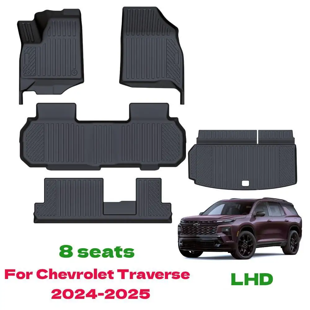 

TPE Floor Mats For Chevrolet Traverse 2025-2024 8/7 Seats and Cargo Liner, All Weather Floor Liners Trunk Mat Heavy Duty Pad