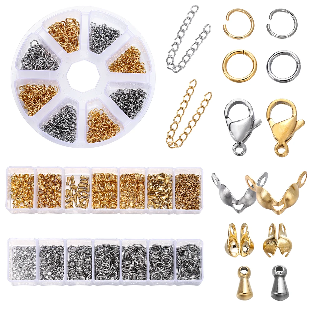 

1Box Stainless Steel Lobster Clasps Open Jump Rings Crimp Beads Caps Set For Diy Bracelet Necklace Jewelry Making Making Kits