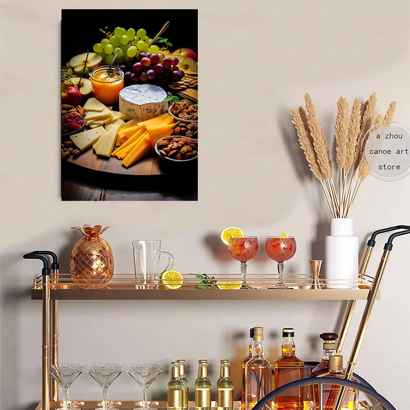 Vintage Food Pizza with Wine Ramen Steak with Fries Art Poster Canvas Painting Wall Prints Picture for Living Room Home Decor