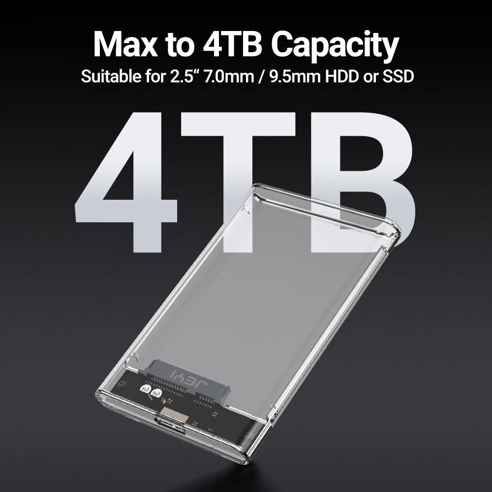 JEYI Custodia per HDD esterna da 2,5'' senza attrezzi - USB 3.0 a SATA III, raffreddamento trasparente, compatibile con HDD/SSD SATA da 7 mm/9,5 mm