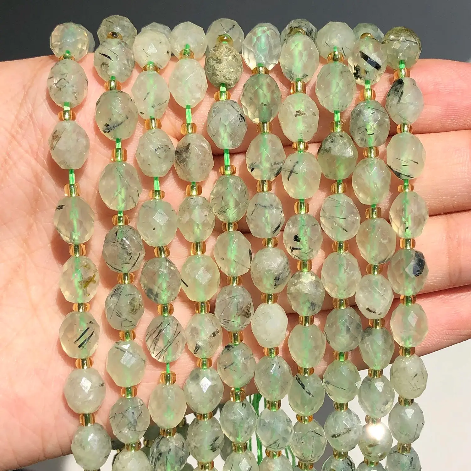 8x7mm Faceted Oval Stone Beads Natural Prehnite Green Grape Quartz Crystal Spacer Bead For Jewelry Making Diy Bracelet Accessory