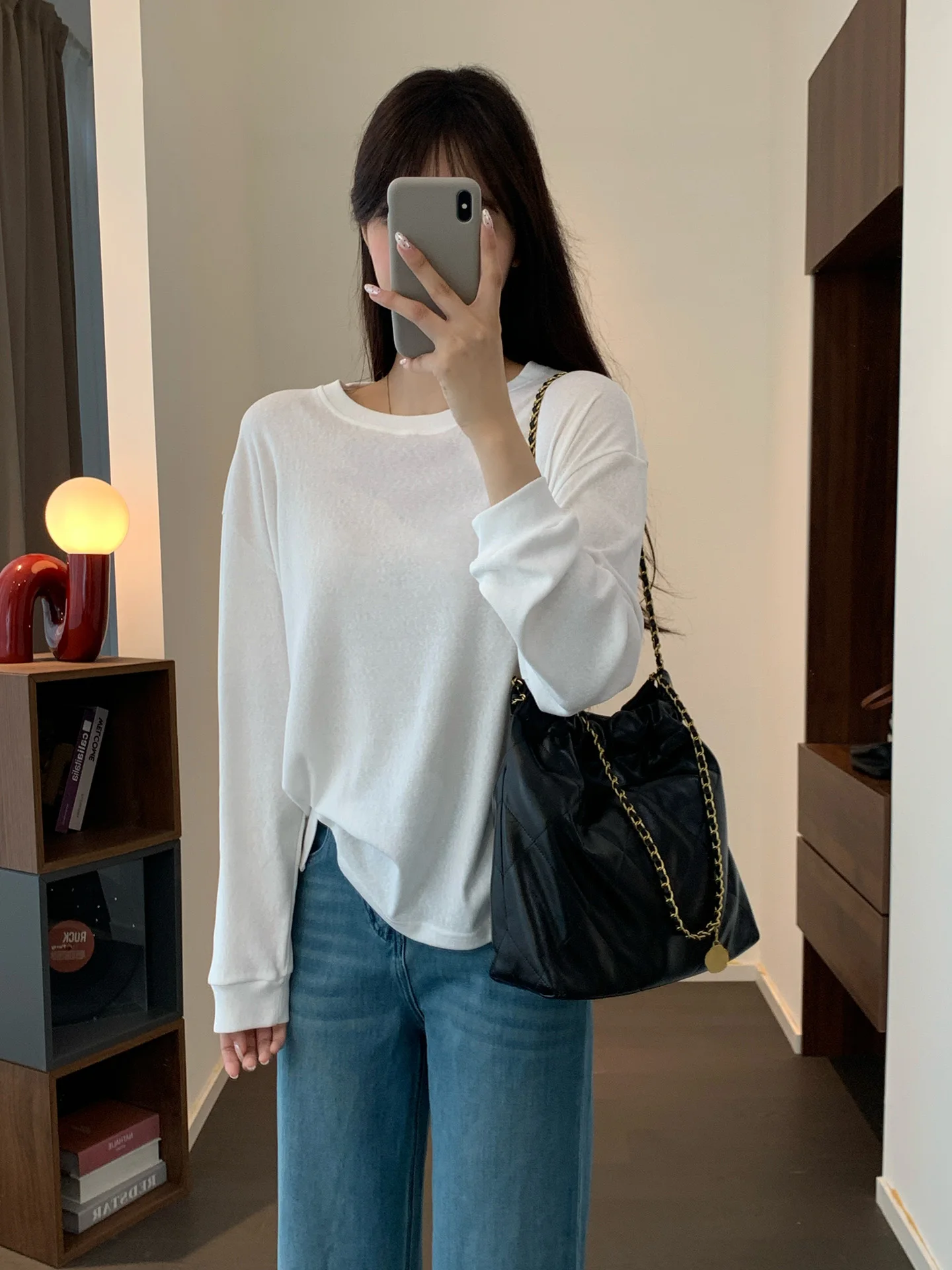 

Простая комфортная хлопково-льняная футболка свободного кроя с длинным рукавом и круглым вырезом, однотонная, для женщин, для носки как самостоятельная вещь или в качестве базового слоя