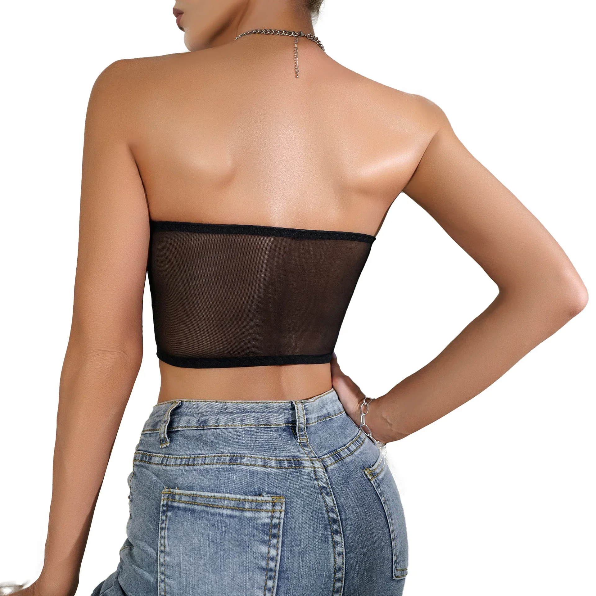 New Street Spicy Girl Cut-out Black Lace Bustier Women Wrapped Chest Steel Ring Slim Fishbone Outer Wear Corsets Bra Top Female