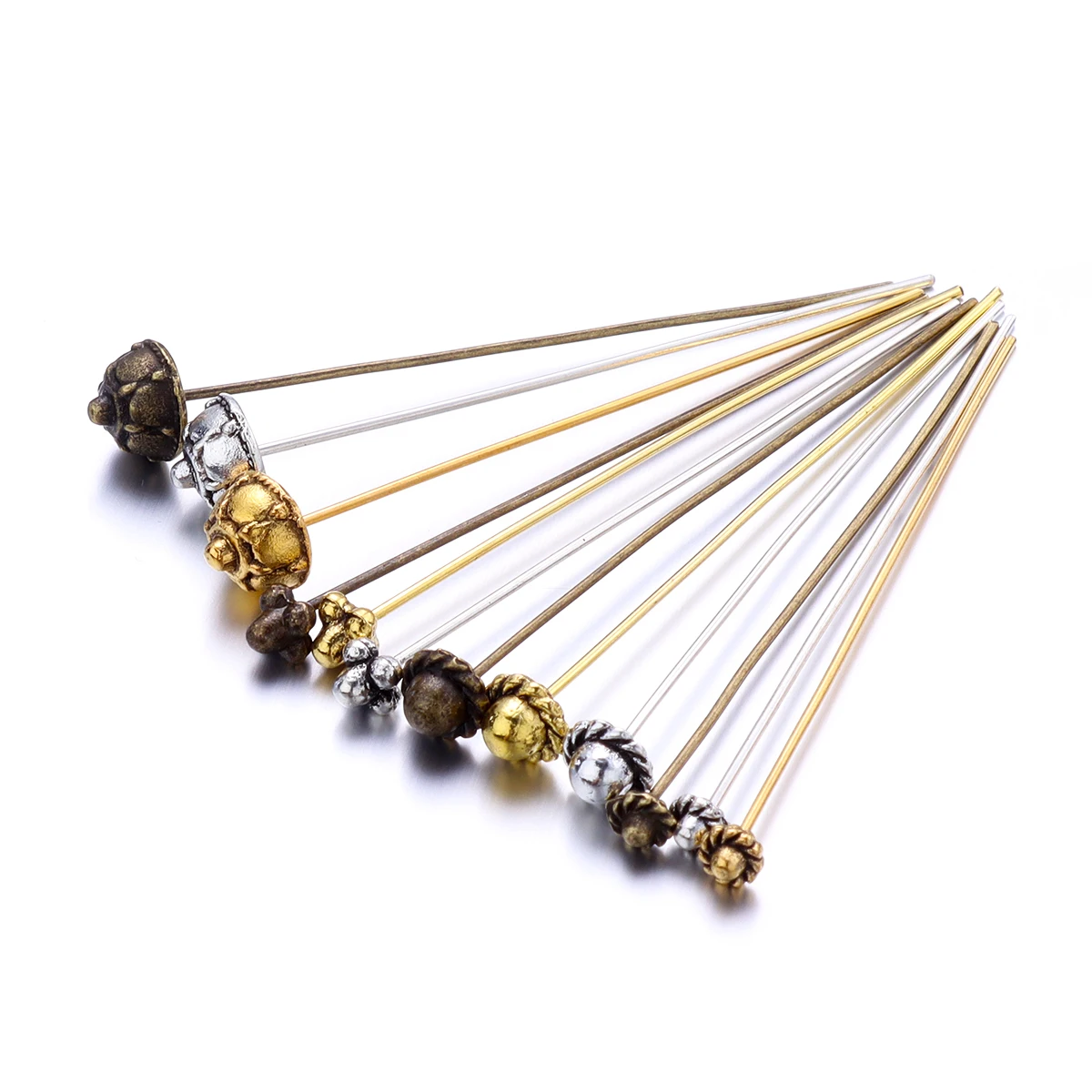 10pcs/lot Alloy Flower Head Pins 0.7X53mm Metal Flower Ball Pins Needles Beads Ball Long Pin For DIY Jewelry Making Accessories