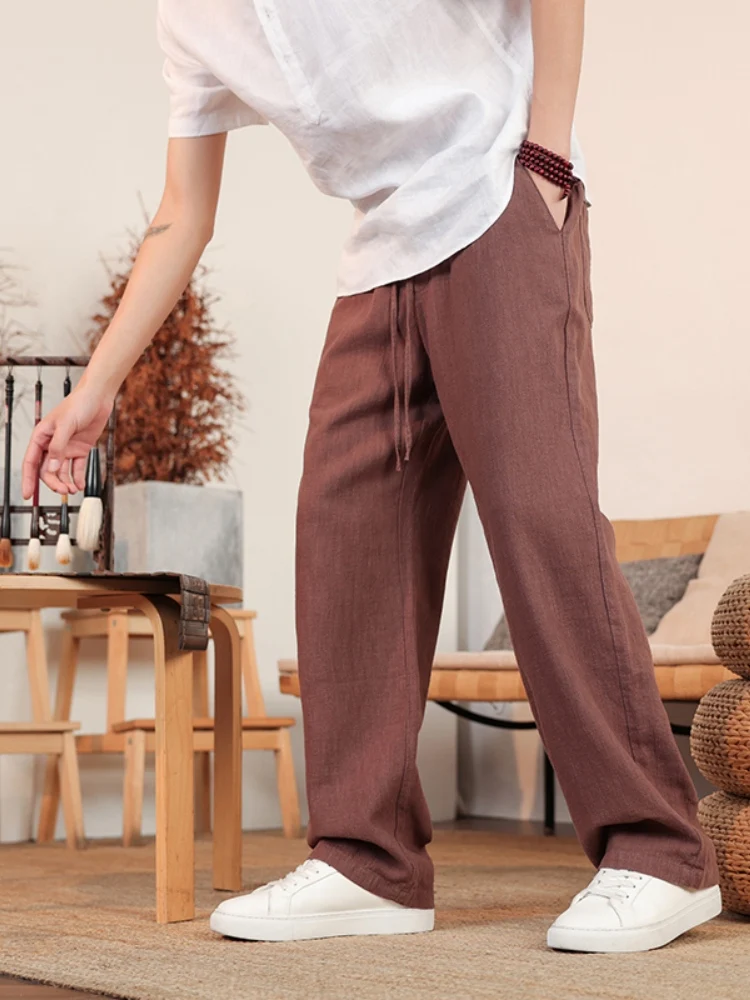 

Lightweight Linen Cotton Straight Leg Casual Pants for Men Summer Breathable Loose Wide Leg Trousers Comfortable Fit Summer OOTD