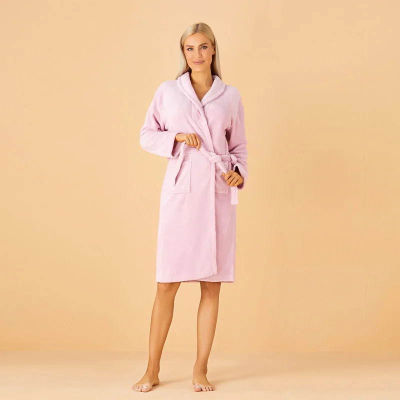 سميكة المرجان الصوف طويلة الأكمام التعادل الجبهة الدافئة ملابس خاصة رداء الوردي المرأة المنزل المتسكعون لخريف/شتاء