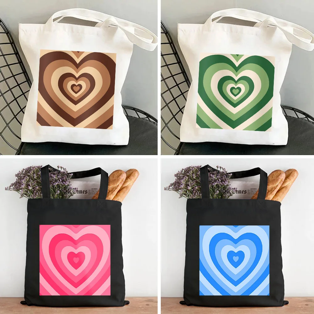 Aesthethic Latte Love Heart Cute Colorful Rainbow Coffee Brown Women Shopper Totes Cotton Handbags Shoulder Canvas Shopping Bags