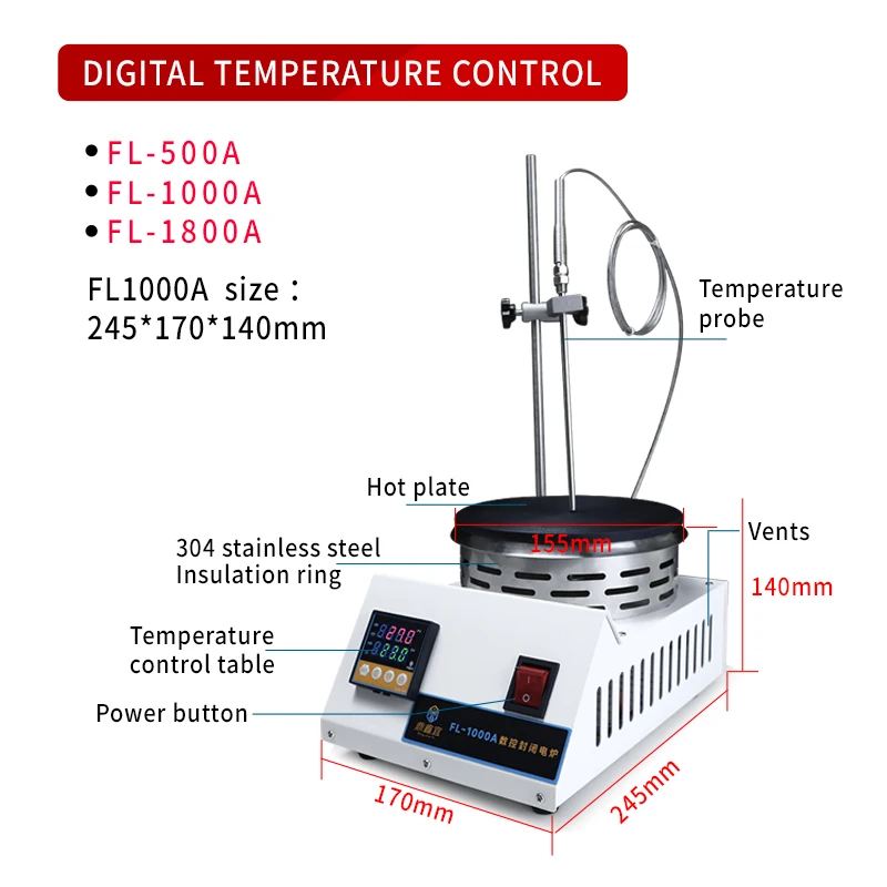 220V Laboratory Closed Electric Furnace Adjustable Heating Digital Display Furnace 500W/1000W/1800W