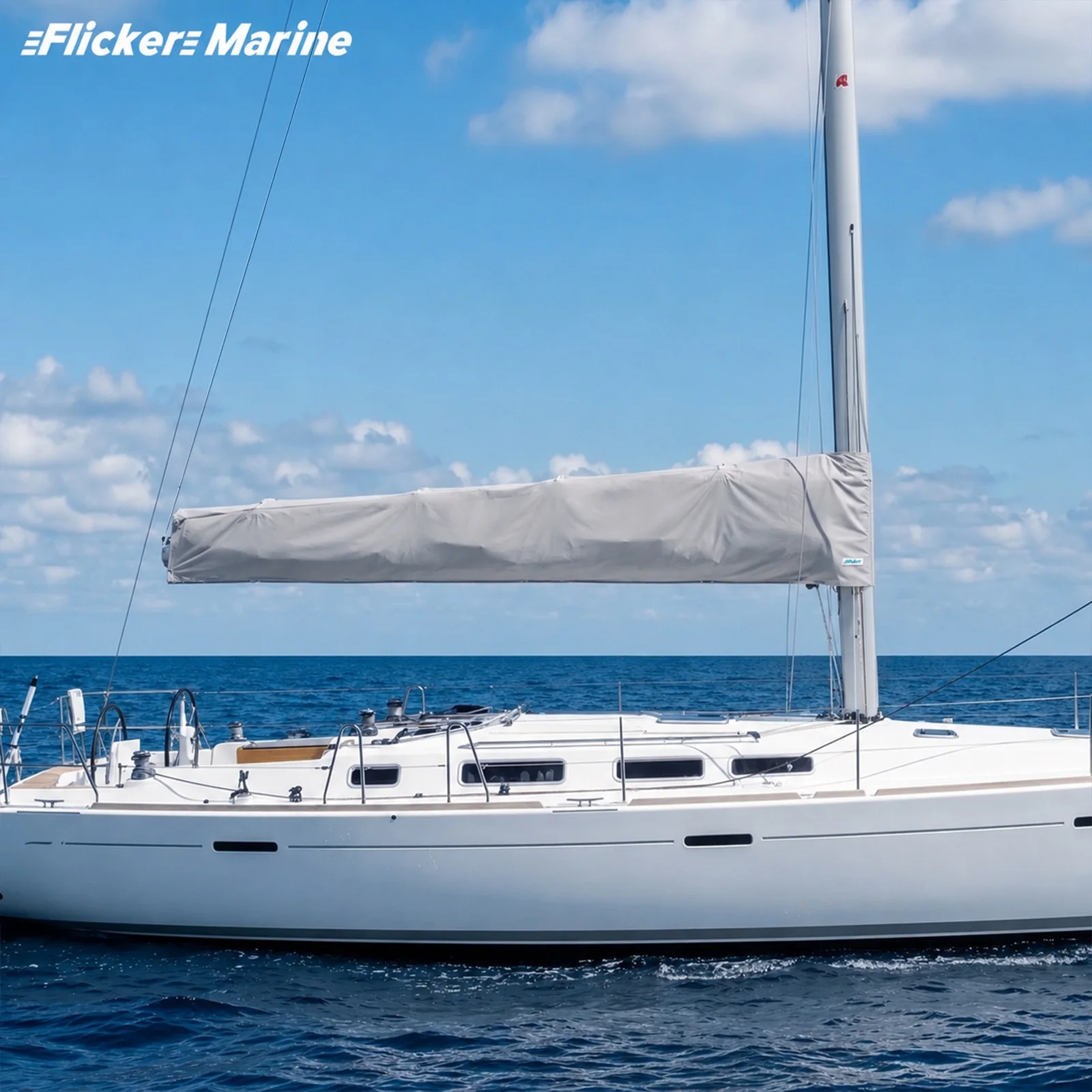 FLICKER MARINE Mainsail Boom Cover Standard Design Multi Size Polyester Fabric UV Resistant Durable Secure Fit Sailboat Cover