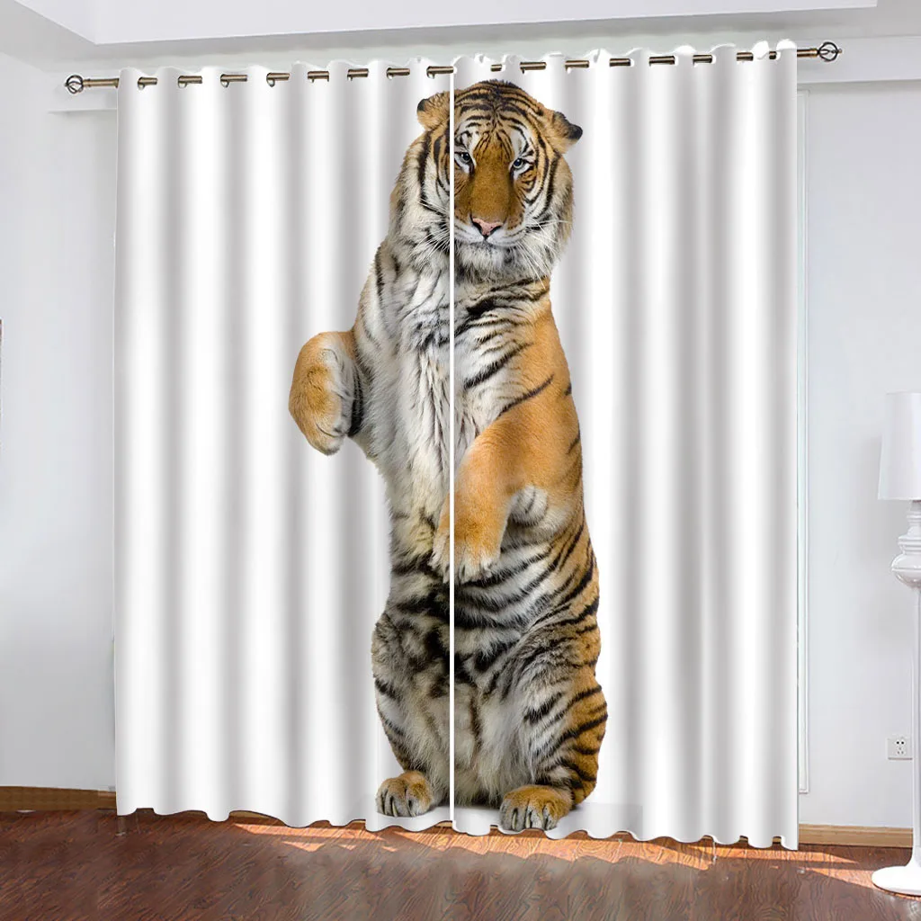 HUANZHUANG Cheap Things With Fashion For Home Creative Animal Tiger Luxury Home Decor 2 Panels Living Room Bedroom Window