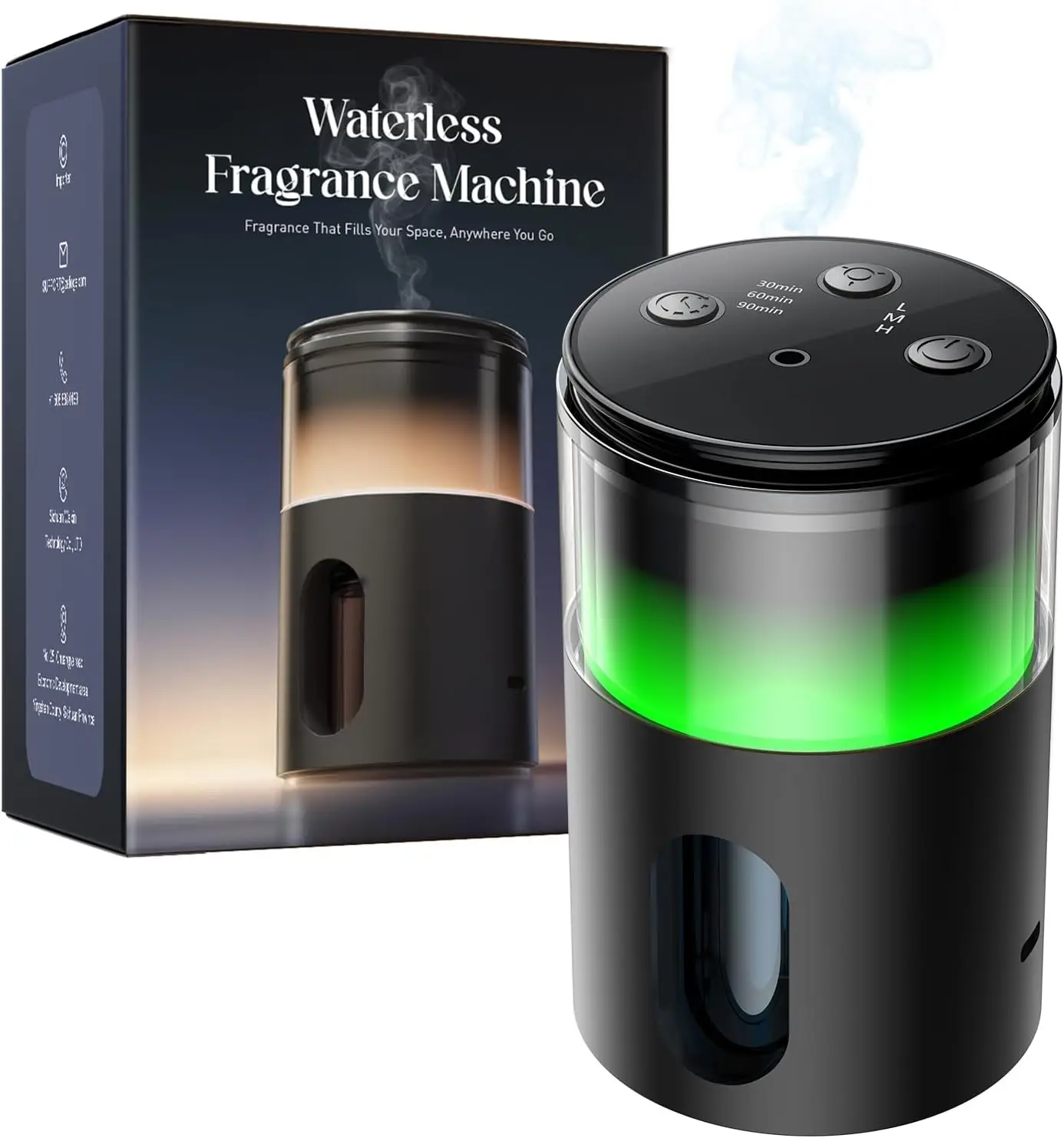 

Mini Essential Oil Diffuser with 8 LED Colors, Battery-Powered, Cool Mist Aroma Machine - Deep Black