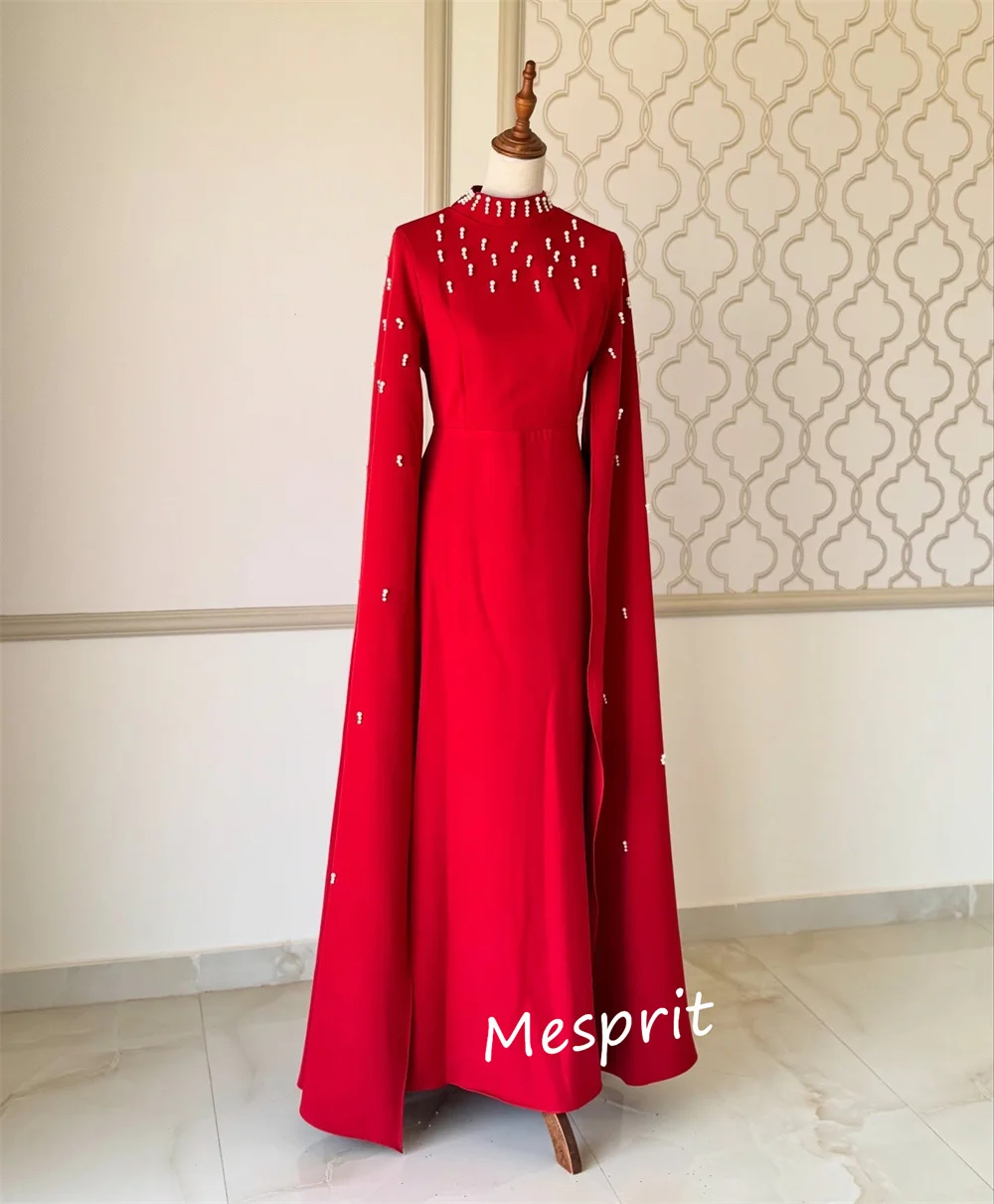 Maßgeschneidertes Jersey-Perlenkleid mit hohem Kragen, A-Linie, Midikleid, maßgeschneidertes Abendkleid für besondere Anlässe, klassisch, Retro, exquisit, formell
