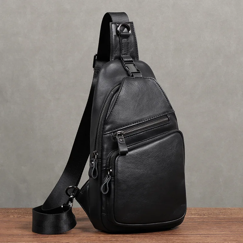 Anti-theft chest bag leather men's single shoulder bag head layer cowhine large capacity multi-function crossbody chest bag