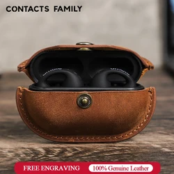 Contact's Family Vintage Genuine Leather Case Cover For SONY Ambie Sound Earcuffs Headphones Shell Bluetooth Wireless Charge Box