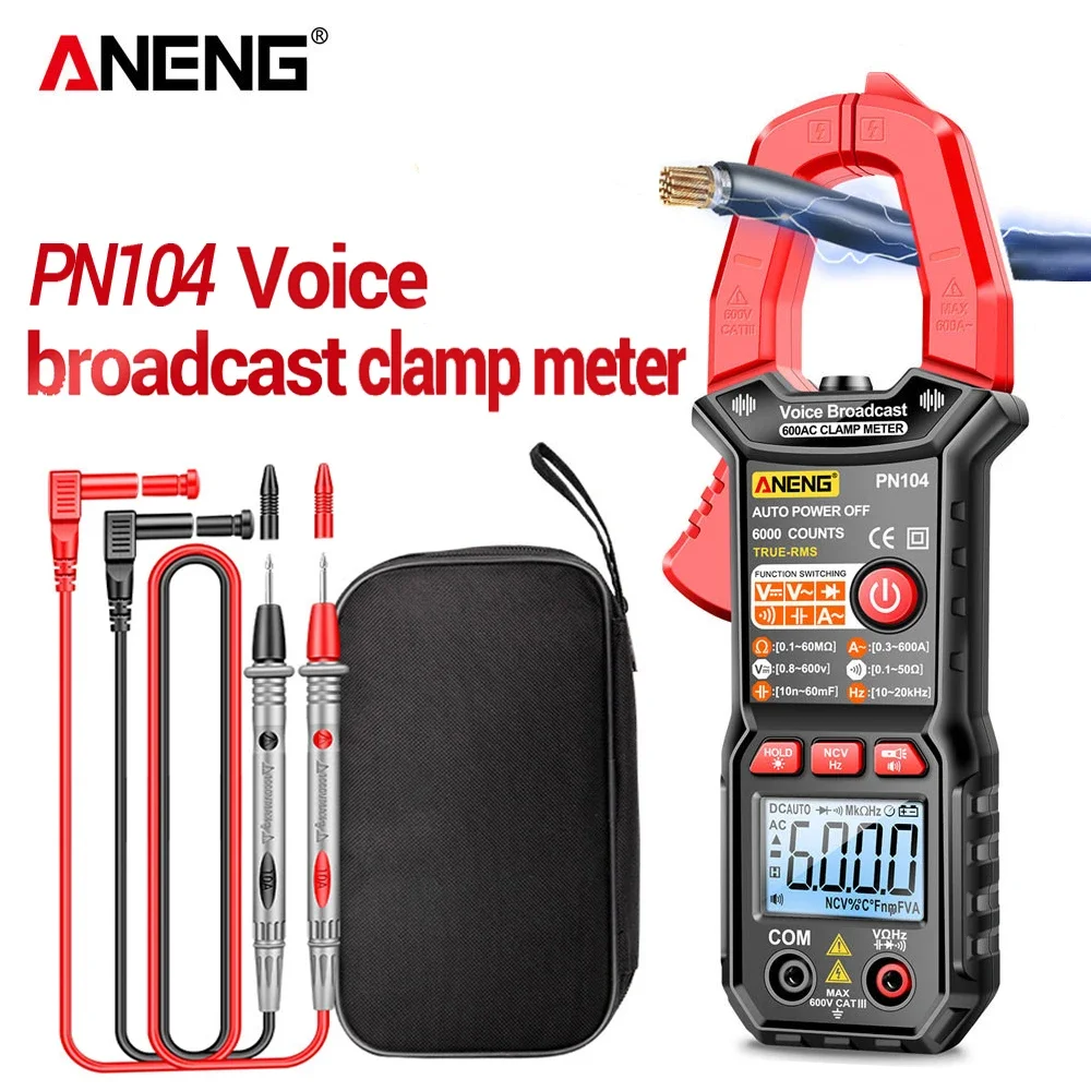 ANENG PN104 Voice Broadcast Multimeter Clamp 600A Digital Clamp Meter AC DC Voltage Tester Car Amp Ohm Tester Electrician Tool