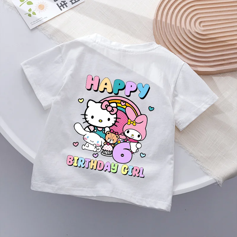 

Hello Kitty T-Shirt Kawaii Cartoon Number Clothes Simple Basic Cotton Tops Girl Soft Absorbent Casual Short Sleeve Birthday Gift