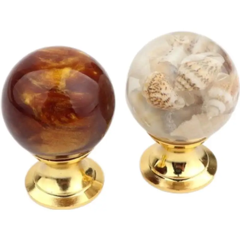 Amber Shell Tiger Eye Gold Cupboard Pulls Drawer Knobs Door Window Handle Kitchen Furniture Handle Hardware