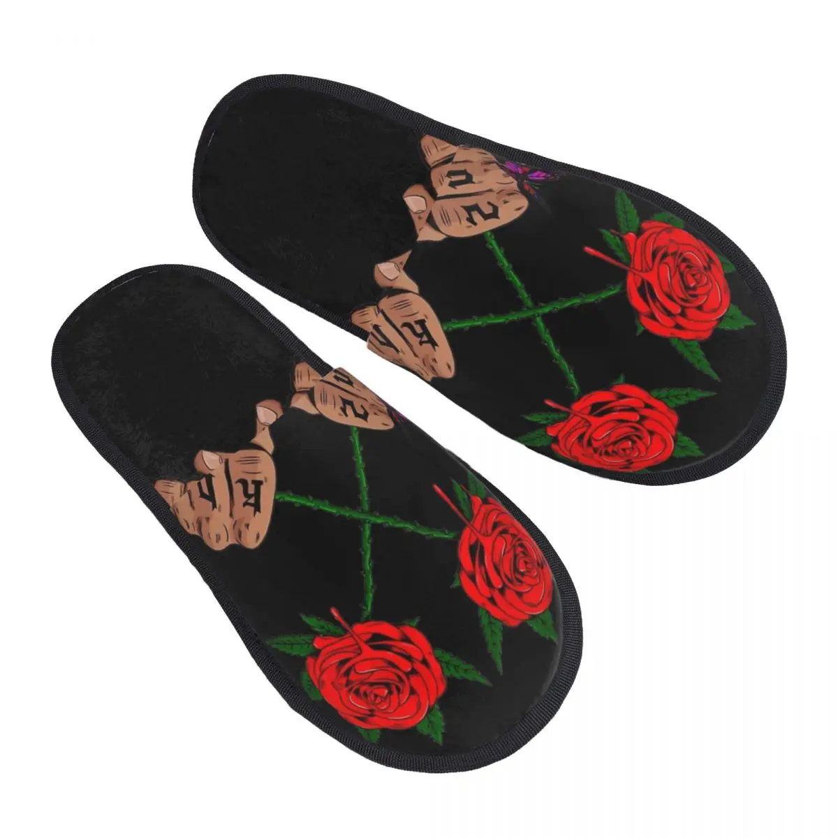 Eladio Carrion Sauce Boyz Rose Winter Cotton Home Slippers For Women Living Room Cozy Memory Foam Slides Non-slip