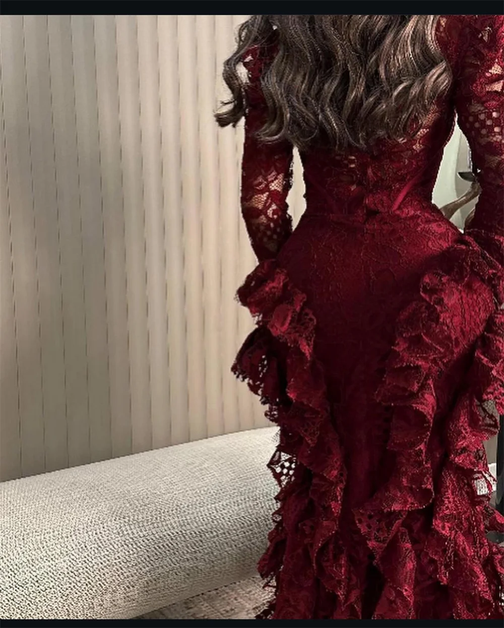 Bella Customized Lace Sexy Mermaid robes de soirée Red V Neck Evening Dresses Valentines Day Floor-Length Draped Wedding Dress