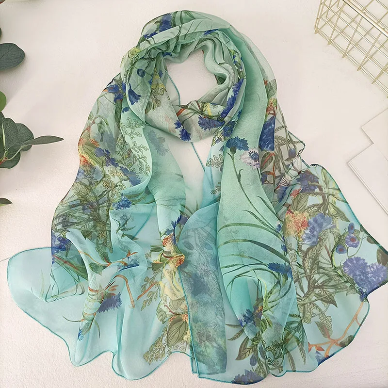 Donne eleganti fashions Chiffon Georgette Bandana sciarpa piante da fiore stampe estate spiaggia protezione solare traspirante Hijab sciarpe di seta