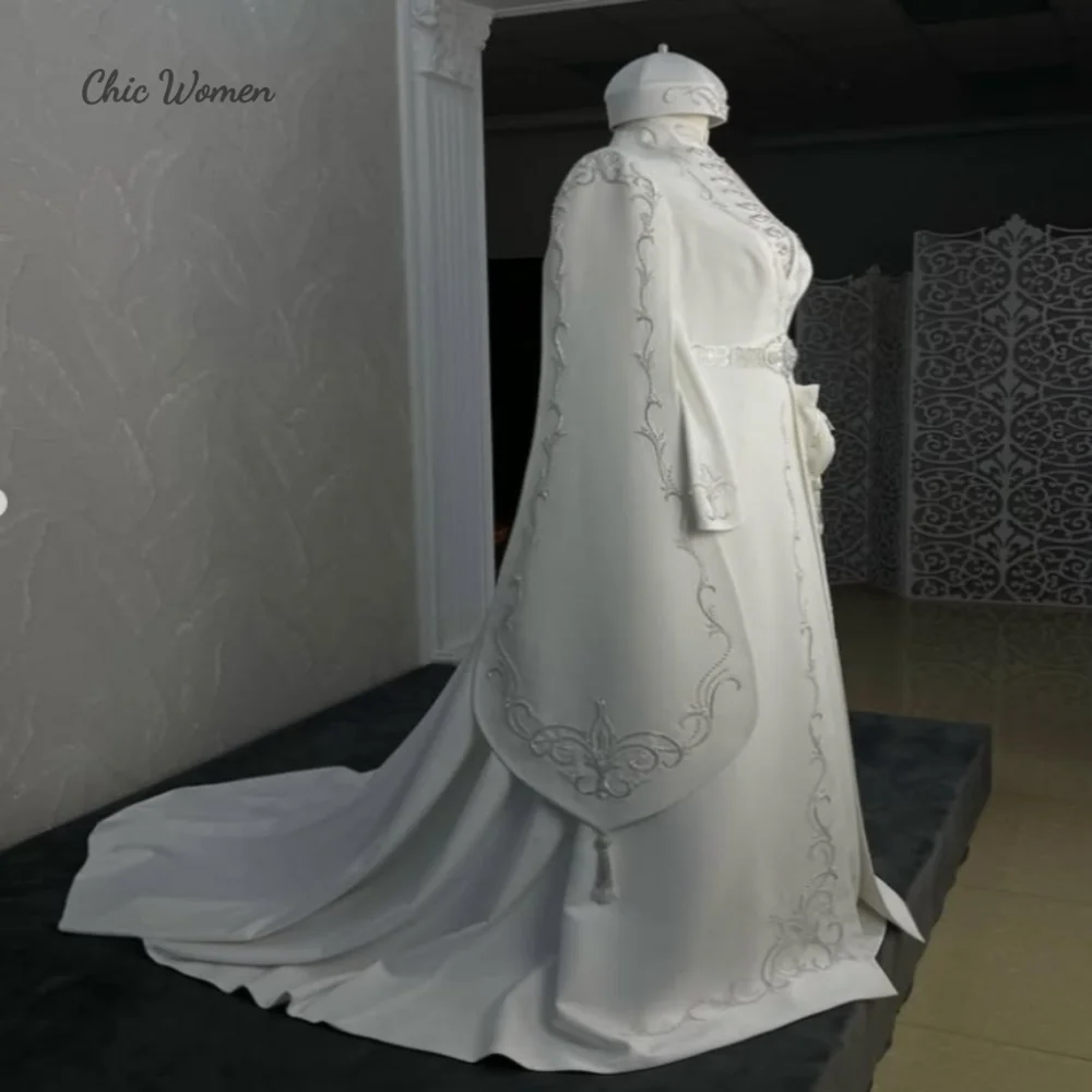 Egyptian Caucasian Circassian Wedding Dress 2025 Muslimah Moroccan Caftan Beaded Bridal Dress Long Sleeve Dubai Bride Customized