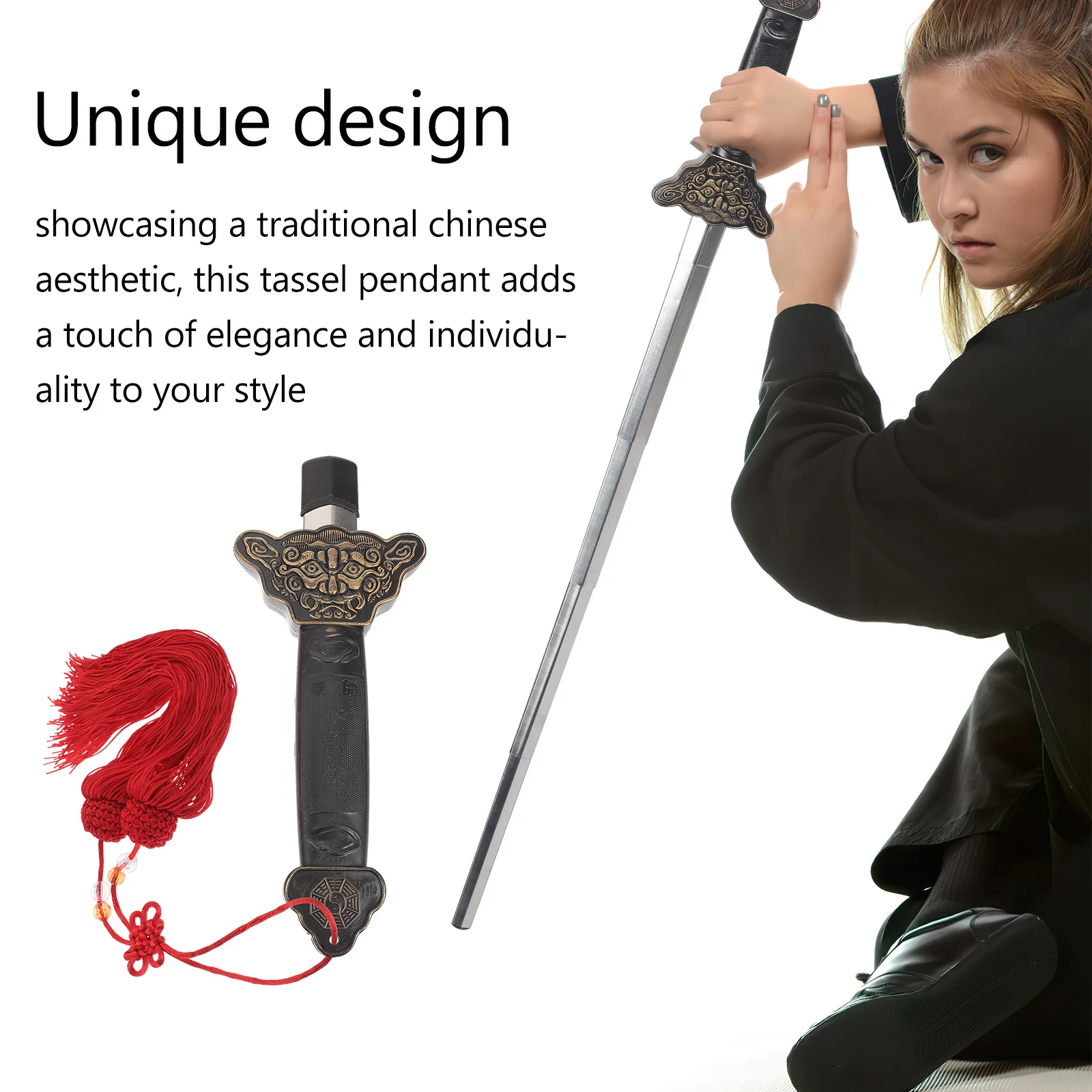 

Chinese Tassel Pendant Decor Props Traditional Style Kung Fu Exercise Performance Hanging Tassel Fencing Tassels