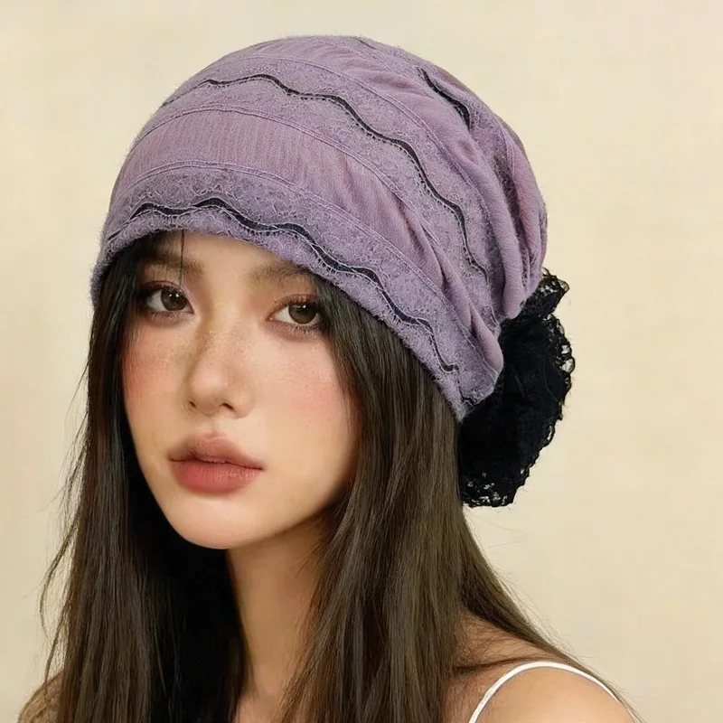 

Spring Summer Breathable Flower Lace Turban Caps for Women Muslim Headscarf Bonnet Headwear Hat Lady Head Wraps Caps