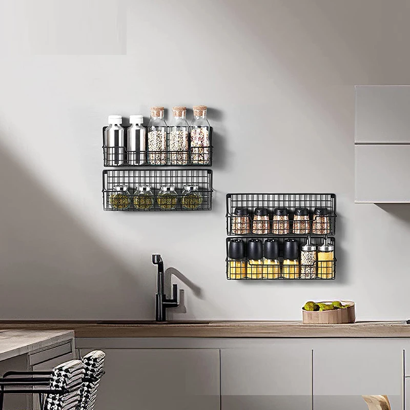 Spice Rack Organizer for Cabinets, Wall Mounted, Set of 4 Hanging Racks, Seasoning Organizer, Storage Shelf for Kitchen Cabinet