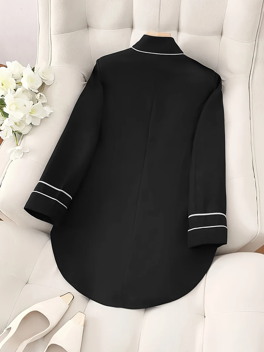 Neuer Bestseller Damen Blazer mit Rüschenkragen, Doppelreihig, Schwarz, Goldknöpfe, Schlanke Passform, Büro-Blazer, Mantel, Jacke 2026 – Detail 6