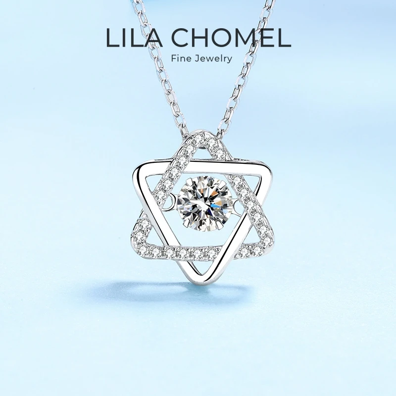 

Women Valentine's Day 18K White Gold Necklaces 0.5CT Moissanite Diamond Girl Birthday Gift PT950 Star of David Hexagram Pendant