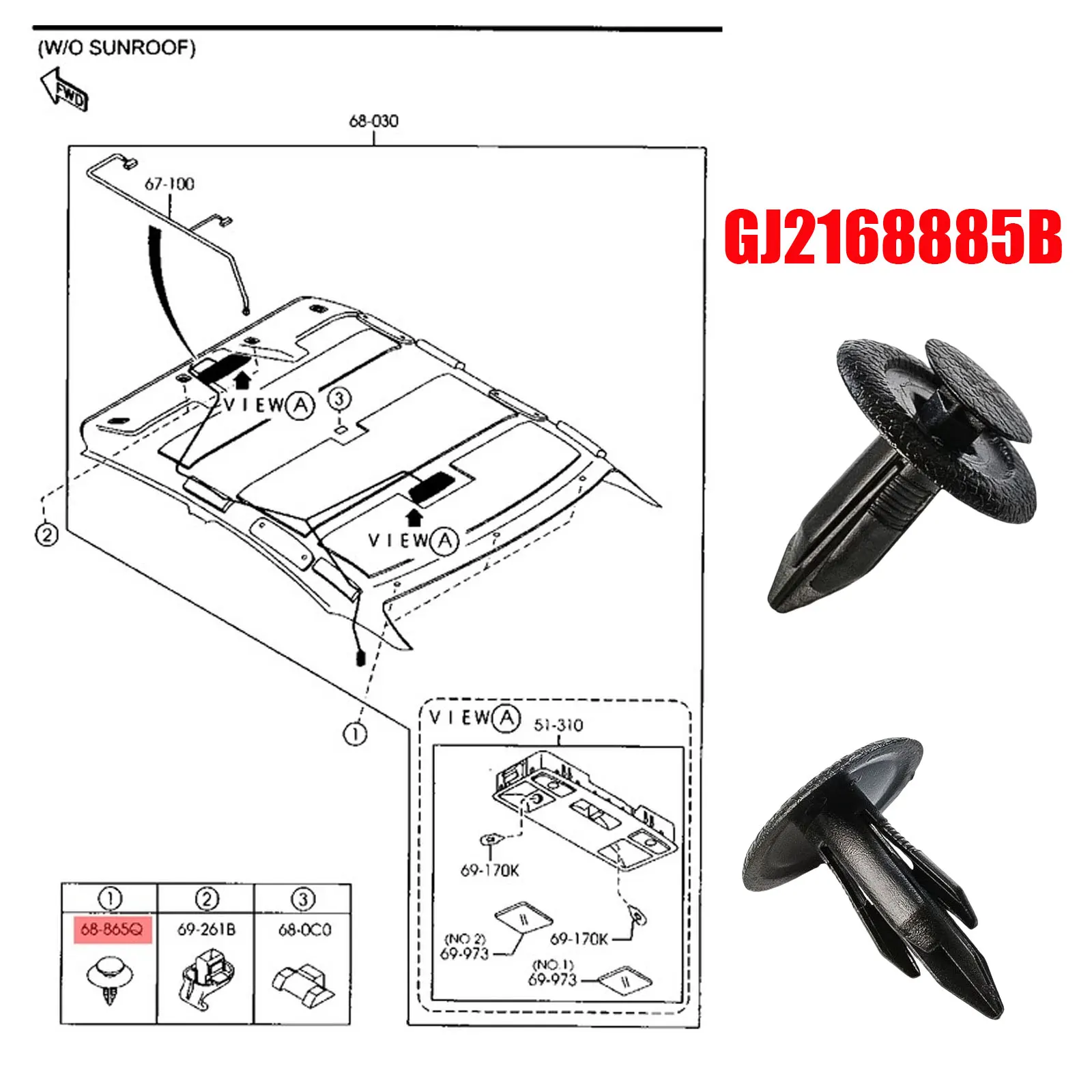 GJ2168885B Boot Carpet Interior Lining Clips Fender Ledge Cover