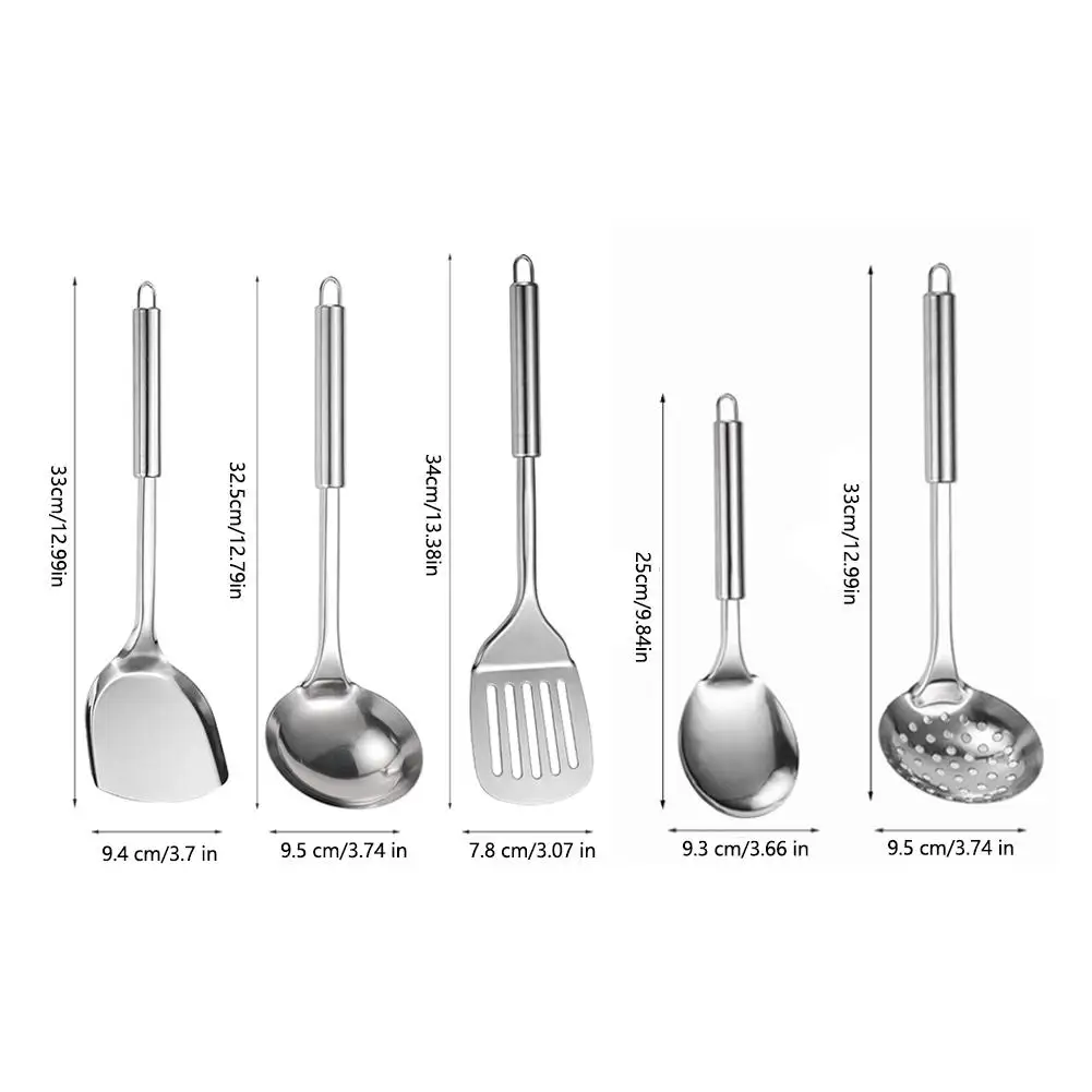 5 unids/set 304 espátula práctica de acero inoxidable juego de utensilios de cocina herramienta de cocina ranurada Turner cuchara de arroz cucharón herramientas de cocina
