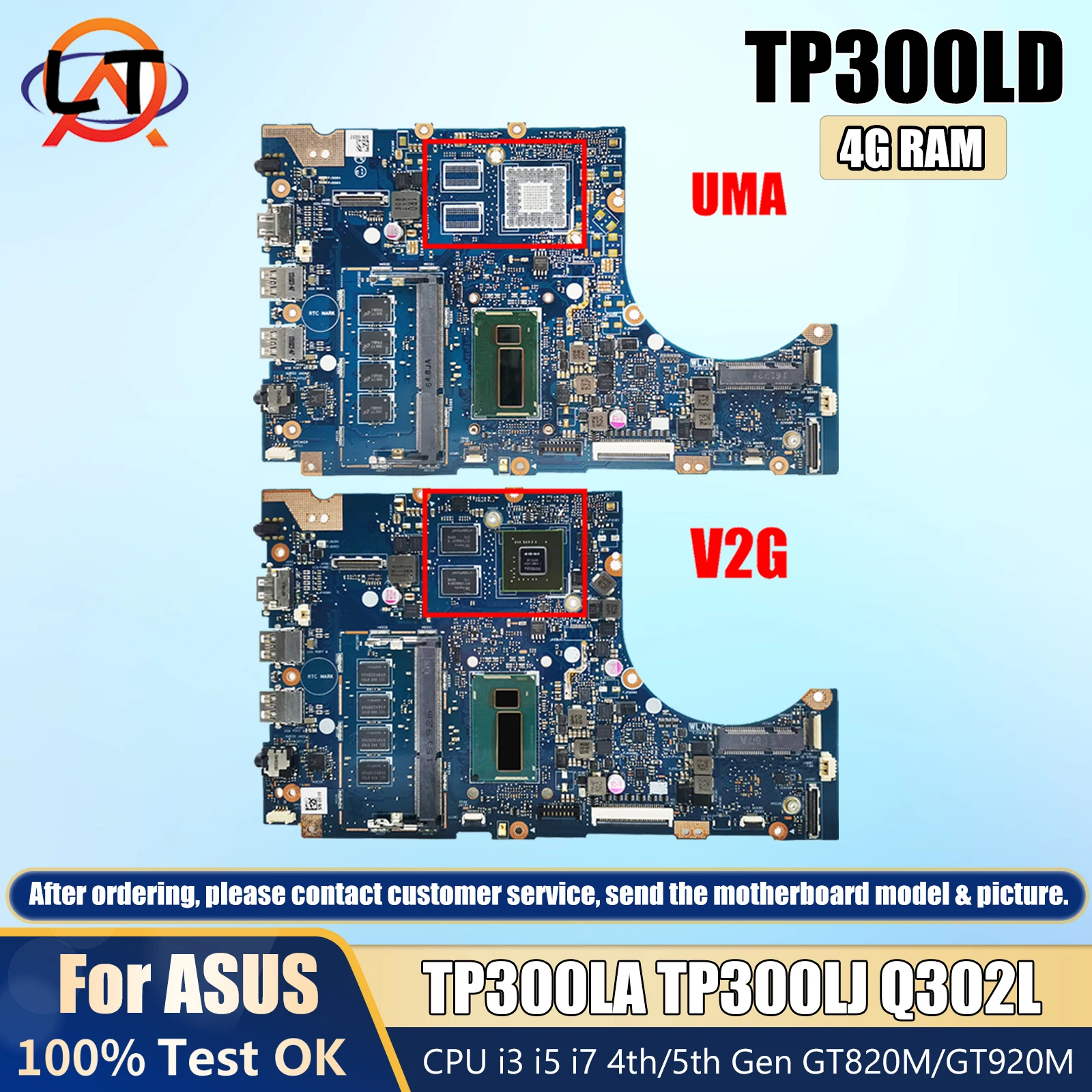 

TP300LD For Asus TP300L TP300LA TP300LJ Q302L Q302LA Laptop Motherboard CPU i3 i5 i7 4th/5th Gen 4GB-RAM GT820M/GT920M