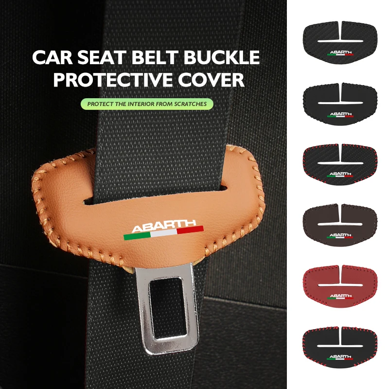 Leather Car Seat Belt Buckle Protector Anti-Scratch Fastener Clip For Abarth Viaggio Punto 124 125 500 595 695