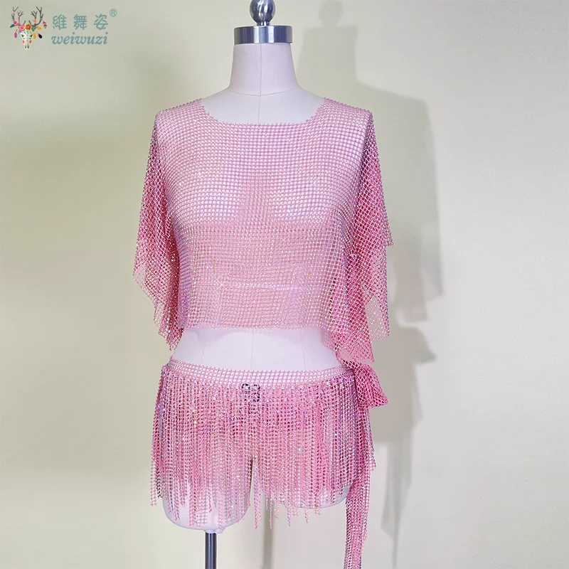 Nieuwe Buikdans Diamant Top + Kwasten Hip Taille Sjaal voor vrouwen Oosterse Taille Keten Hippe Sjaals Oosterse Dans accessoires