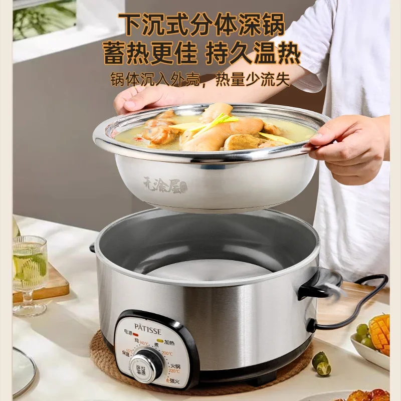 Food Warmer Hot Pot Electric Cooker Meat Noodle Stainless Steel Chinese Hot Pot Ramen Soup Vegetable Fondue Chinoise Cookware