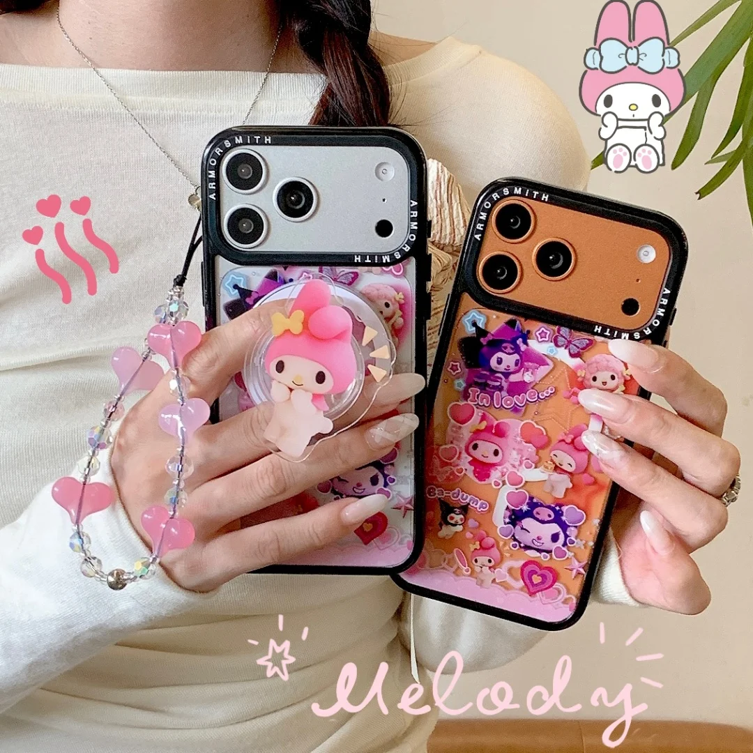 

Korea Cute Magnetic Stand Tok Cartoon Kulomi My Melody Phone Cases for IPhone 17 16E 15 14 13 12 11 Pro Max Air Back Cover Case﻿
