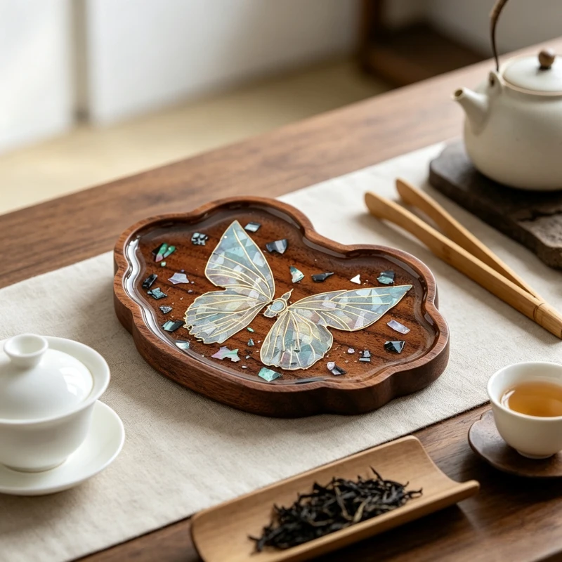 Solid Wood Butterfly Coaster Heat-insulating Wooden Tea Tray Base Heat-resistant Household Tea Table Desktop Accessories