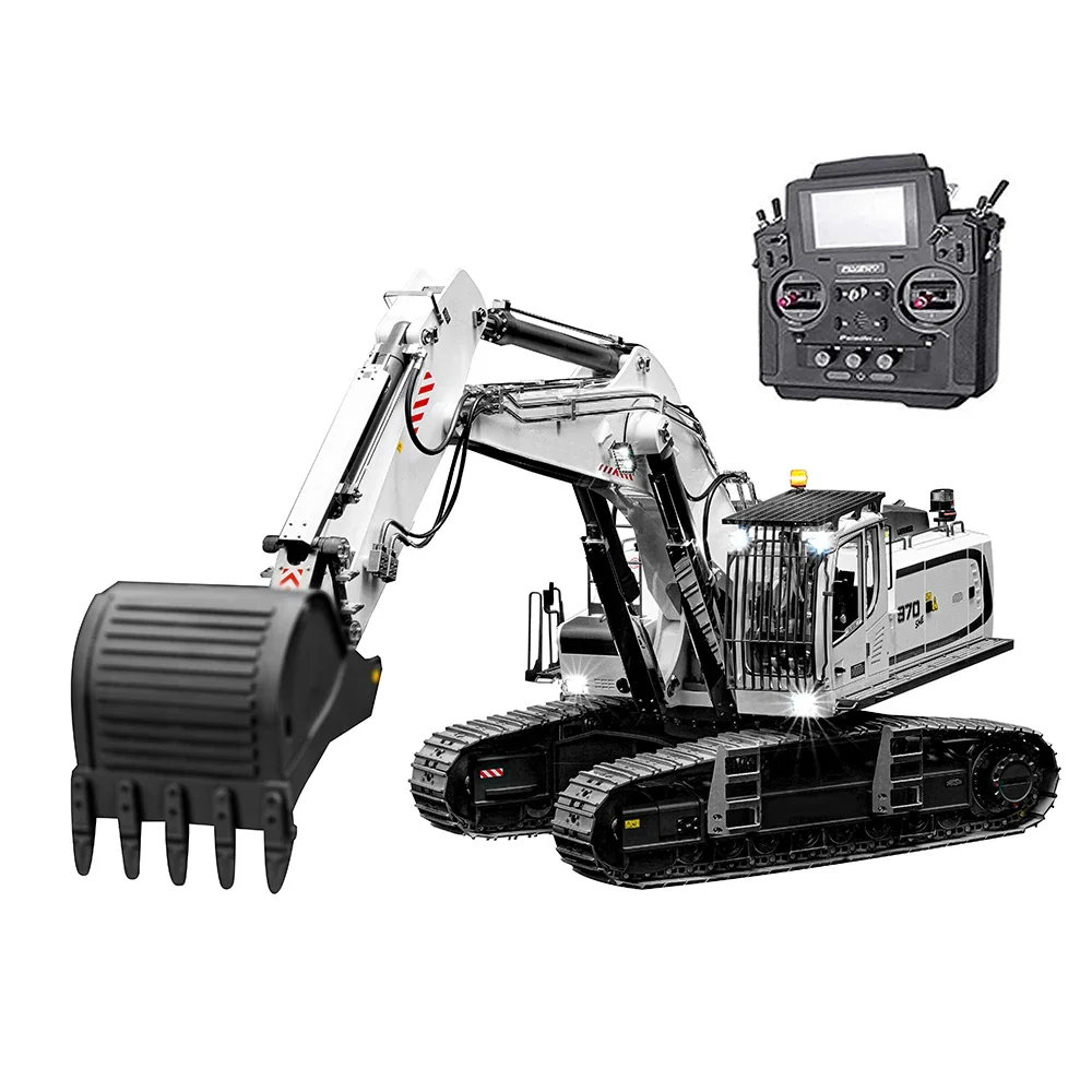 NEW White K970 1/14 Metal Hydraulic Excavator Model with Battery Simulation Remote Control Heavy Mining Excavator Model toy