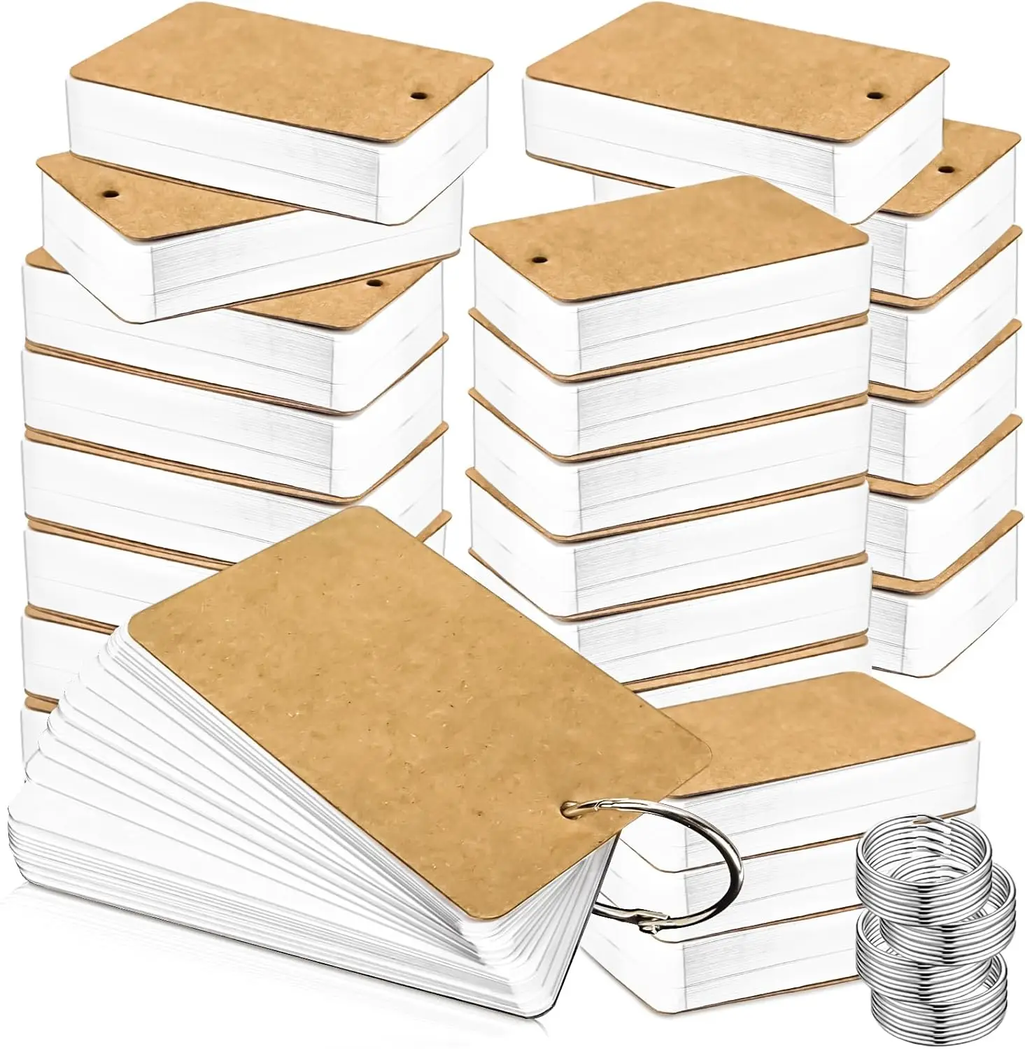 

1000 Pcs 2x3 inch Flash Cards with Rings, Lined Note Cards for Studying School Supplies