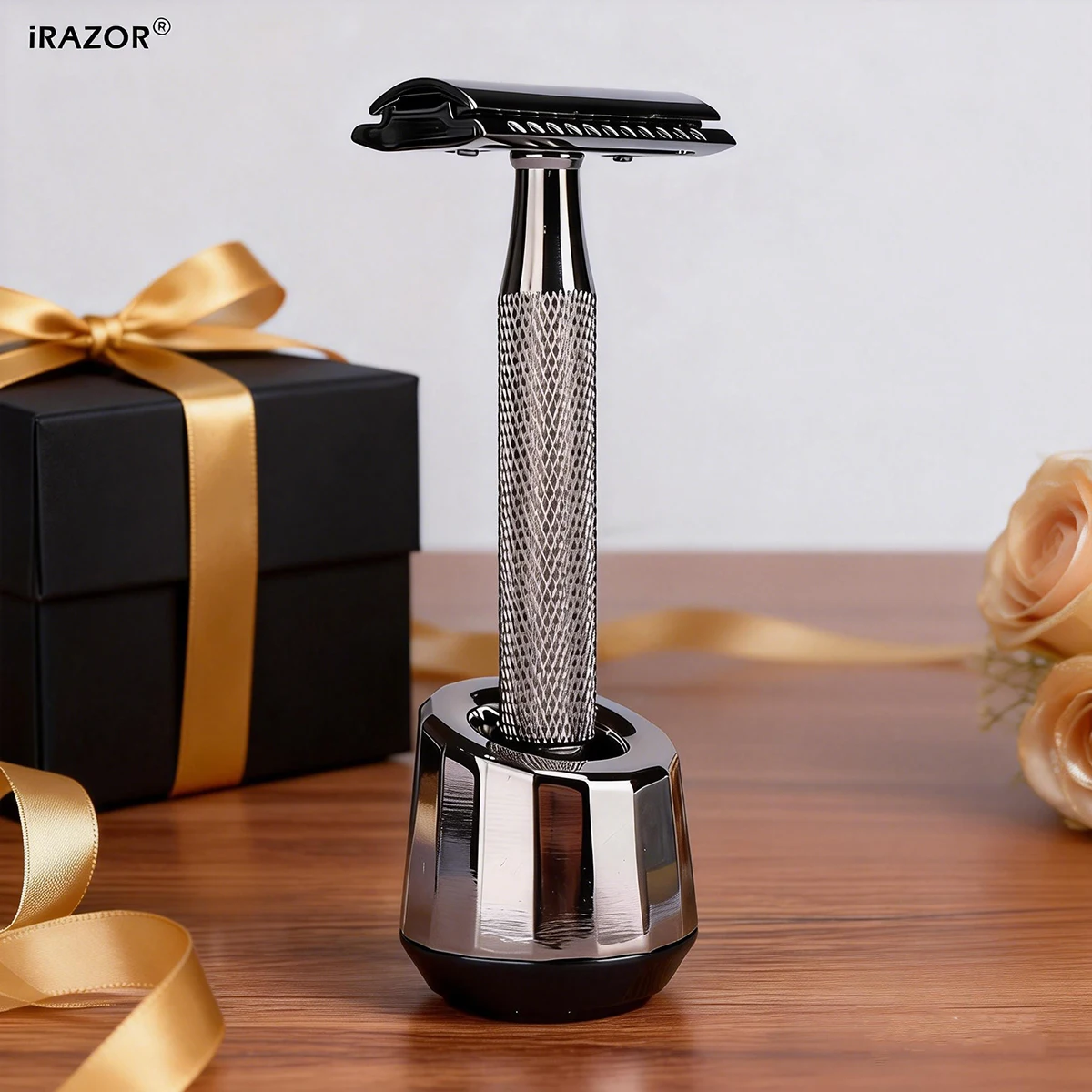 iRAZOR Classic Double Edge Safety Razor Kit for Men-Beard and Hair Removal Shaving Kit with Stand Holder-Valentine Holiday Gift
