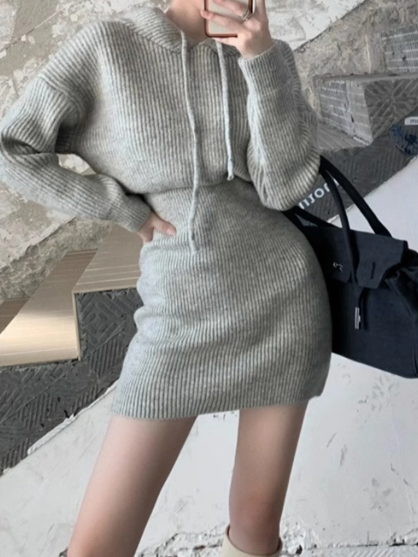 Mini robe à capuche élégante à manches longues pour femmes, mode automne-hiver, Chic, élégante, jupe portefeuille unie, tenue décontractée