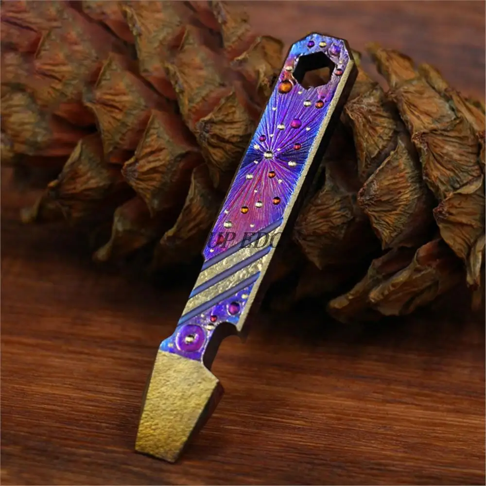 

Limited Edition Hand Engraved Titanium Multifunctional Bottle Opener Self Defense Survival Pry Bar EDC Gear Crowbar